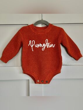 Mud Pie Pumpkin Orange Sweater Bubble Crawler Infant Size 6-9M Fall Autumn